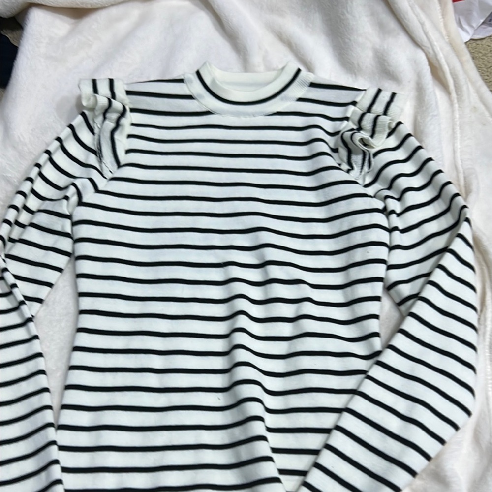 Striped Black and White Ruffle Shoulder Top